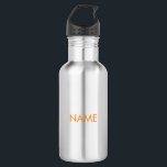 Bouteille D'eau Personnaliser avec nom, texte minimaliste orange<br><div class="desc">Personnaliser avec nom,  texte minimaliste orange bouteille en acier inoxydable</div>