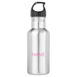 Bouteille D'eau Personnaliser avec nom, texte minimaliste rose