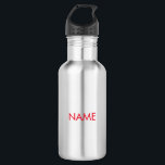 Bouteille D'eau Personnaliser avec nom, texte minimaliste rouge<br><div class="desc">Personnaliser avec nom,  texte minimaliste bouteille d'eau en acier inoxydable rouge</div>