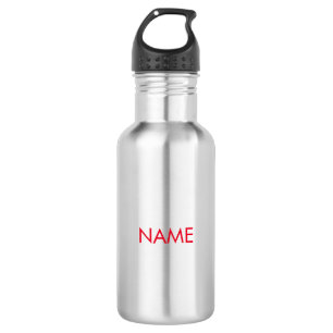 Bouteille D'eau Personnaliser avec nom, texte minimaliste rouge