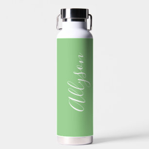 Bouteille D'eau Personnaliser le nom vertical blanc Script, Sage