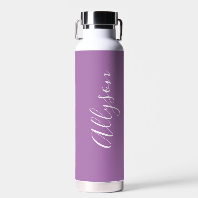 Bouteille D'eau Personnaliser le nom vertical, Script blanc, Lavan (Avant)