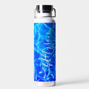 Bouteille D'eau Personnaliser le nom vertical White Script, Blue W