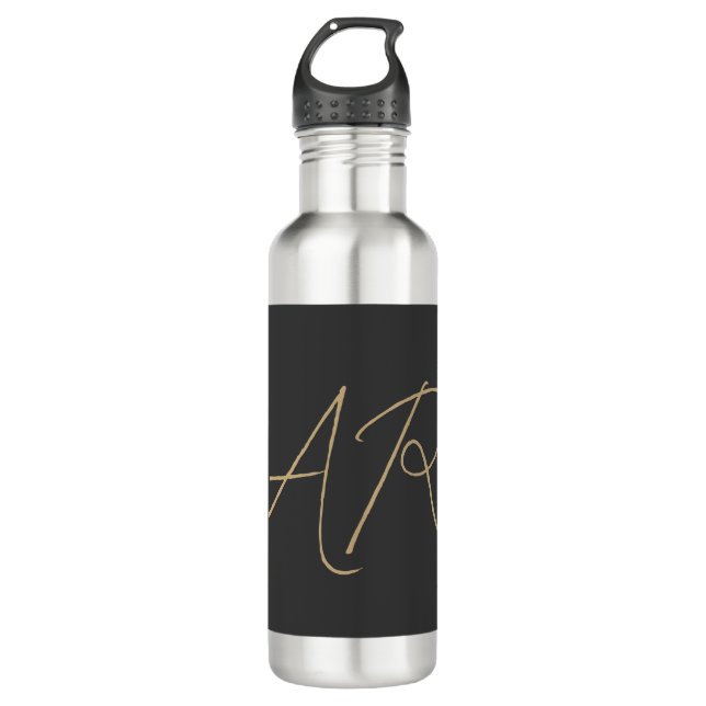 Bouteille D'eau Personnaliser Monogramme Gris clair Beige (Devant)