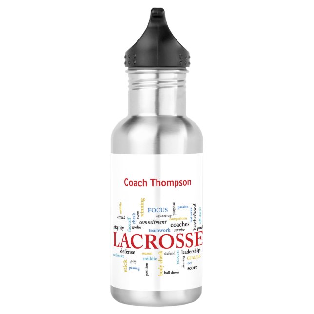 Bouteille D'eau Personnaliser Nom Lacrosse Coach Merci Mots (Droite)