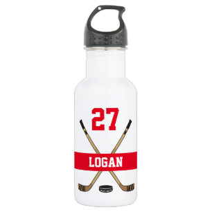 Bouteille D'eau Personnalized Hockey Player Number Red