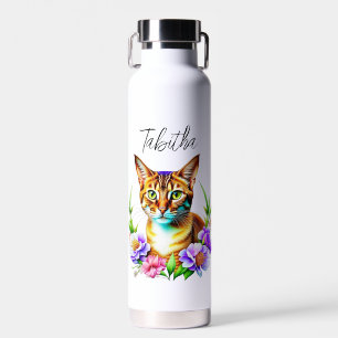 Bouteille D'eau Pétales et Purr Cute Chat et jolies Fleurs