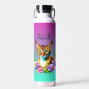 Bouteille D'eau Pétales et Purr Cute Chat et jolies Fleurs
