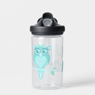 Bouteille D'eau Petit hibou graphique d'oiseaux aqua menthe enfant