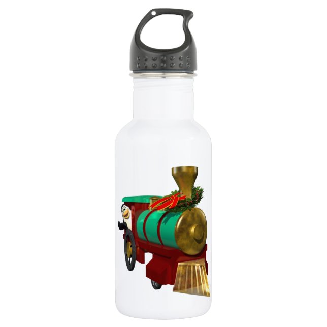 Bouteille D'eau Petit manchot de dessin animé et train de Noël (Devant)