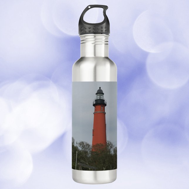 Bouteille D'eau Phare de Ponce Inlet au-dessus des arbres Photo (A water bottle with a photograph of Ponce Inlet lighthouse.)