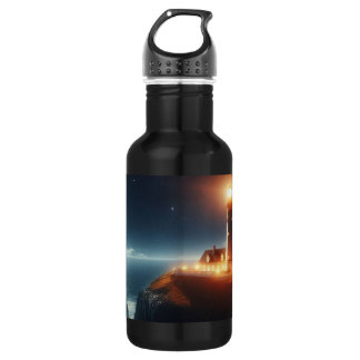 Bouteille D'eau Phare nautique/côtier la nuit avec lune