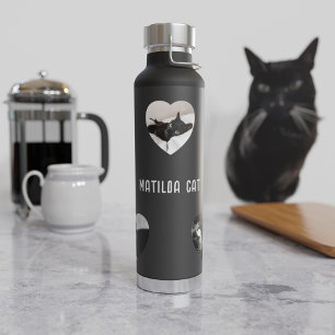 Bouteille D'eau Photo Cat personnalisée Collage 5 Cadre Coeur Noir