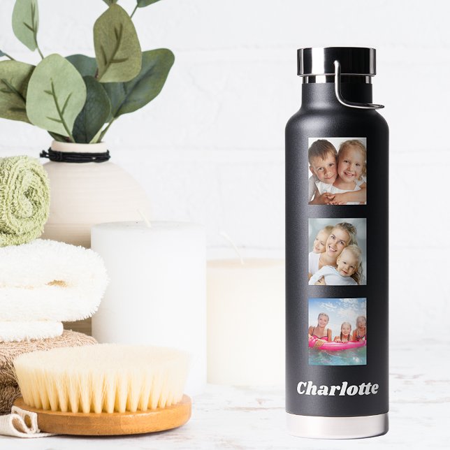Bouteille D'eau Photo collage famille amis nom noir (Créateur téléchargé)