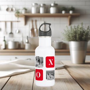 Bouteille D'eau Photo Collage moderne Couple et XOXO rouge