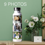 Bouteille D'eau Photo collage monogramme personnalisé moderne<br><div class="desc">Ajoutez 9 photos de famille, d'enfants, d'animaux de compagnie ou de meilleurs amis et créez votre propre bouteille d'eau de grille de collage avec votre nom monogramme initial dans un coeur blanc. Facile à personnaliser avec vos images et votre lettre carrés personnalisées. Il peut s'agir d'un cadeau de conservation bien...</div>