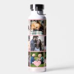 Bouteille D'eau Photo collage monogramme personnalisé moderne blus<br><div class="desc">Ajoutez 9 photos de famille, d'enfants, d'animaux de compagnie ou de meilleures amies et créez votre propre bouteille d'eau en grille de collage avec votre nom monogramme initial dans un coeur rose clair. Facile à personnaliser avec vos images et votre lettre carrés personnalisées. Il peut s'agir d'un cadeau de conservation...</div>