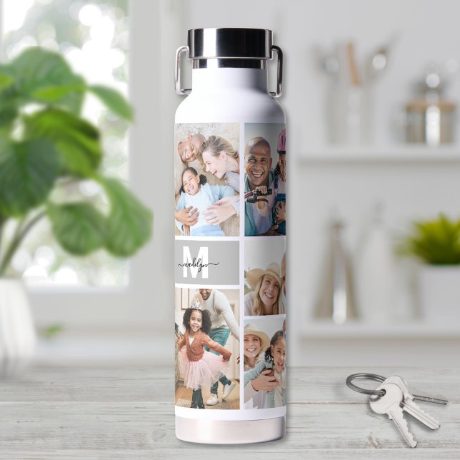 Bouteille D'eau Photo Collage simple Monogramme (Photo Collage Simple Monogram Picture Water Bottle)
