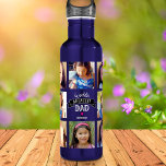 Bouteille D'eau Photo DYI Collage le plus grand Cool papa du monde<br><div class="desc">"Le plus grand papa du monde". Dites à papa ce que vous pensez vraiment de lui. Il est temps pour lui d'étancher sa soif après une séance d'entraînement avec cette bouteille d'eau cool arborant un collage photo personnalisé et une typographie blanche moderne et audacieuse avec une bannière noire graphique sur...</div>