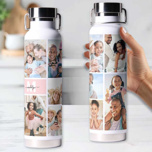Bouteille D'eau Photo en collage Monogramme simple d'image (Photo Collage Simple Monogram Picture Water Bottle)