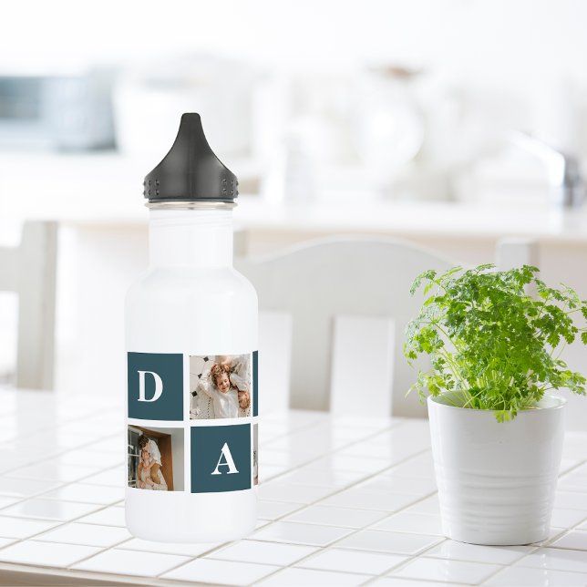 Bouteille D'eau Photo et cadeaux de papa vert et de collage modern (Créateur téléchargé)