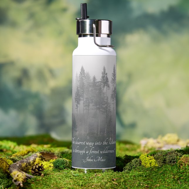 Bouteille D'eau Photo Forest Wilderness avec John Muir Citation (Couvercle)