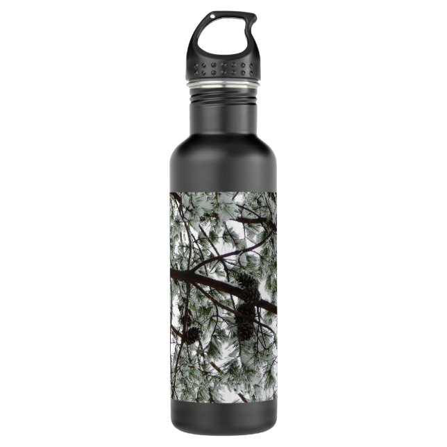 Bouteille D'eau Photo hivernale sous le pin couvert de neige (Devant)