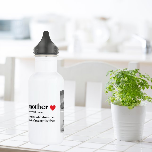 Bouteille D'eau Photo & Texte Moderne Coeur Rouge Mère Cadeau (Créateur téléchargé)
