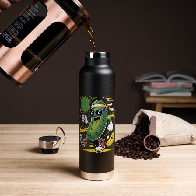 Bouteille D'eau Pickle Jouant au Pickleball (Café (pivoté))