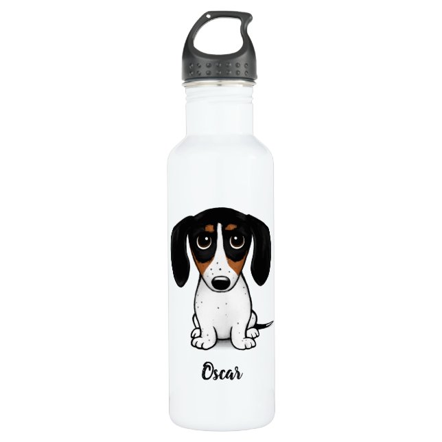 Bouteille D'eau Piebald Dachshund| Chien mignon avec texte personn (Devant)