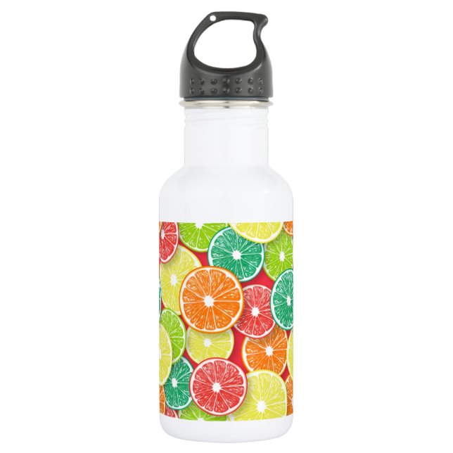 Bouteille D'eau Pièces de fruits d'agrumes pop art 2 (Devant)