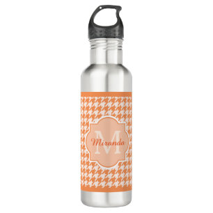 Bouteille D'eau Pied-de-poule orange de monogramme chic avec le