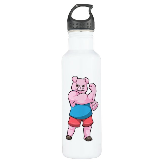 Bouteille D'eau Pig comme Bodybuilder avec grand bras Supérieur (Devant)