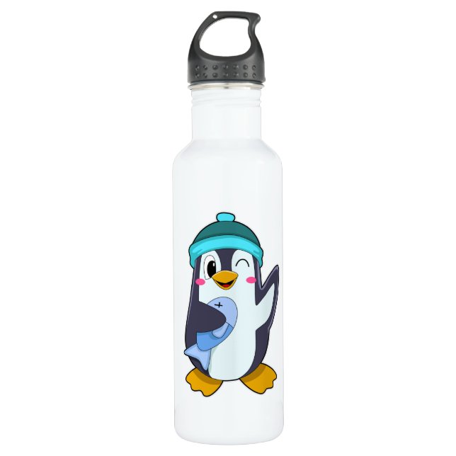 Bouteille D'eau Pingouin avec poisson et Casquette (Devant)