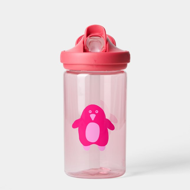 Bouteille D'eau Pingouin en caricature rose (Avant)