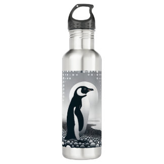 Bouteille D'eau Pingouin En Géométrie Grise Cercle Dot Beach Motif