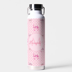 Bouteille D'eau Pink Coquette Bow Checboard