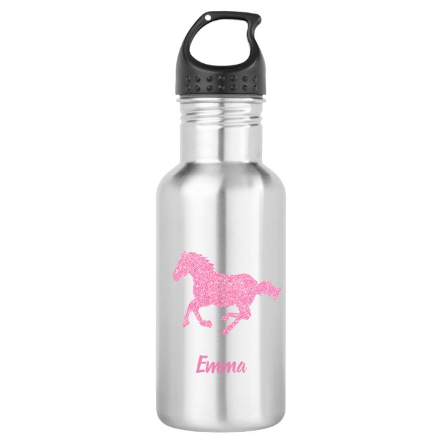 Bouteille D'eau Pink Glitter Horse Little Girl First Name Animal (Devant)
