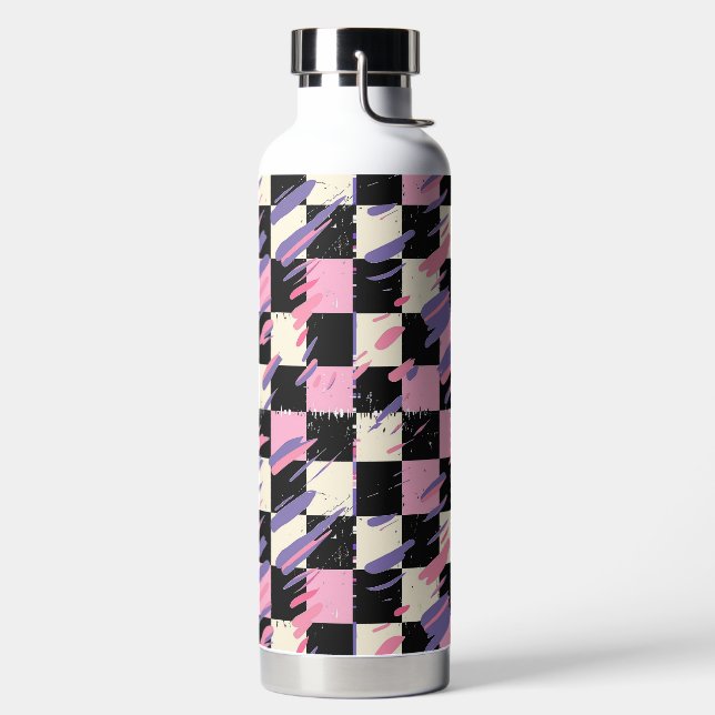 Bouteille D'eau Pink & Purple Retro Checkered Bottle or Tumbler (Droite)