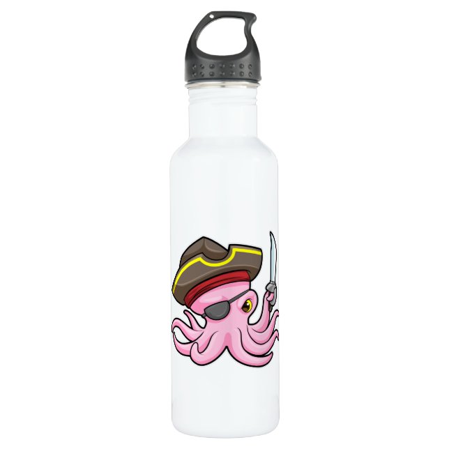 Bouteille D'eau Pirate de pieuvre avec patch Sabre et Oeil (Devant)