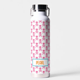 Bouteille D'eau Pirate rose Crossbones NOM Anniversaire Enfants Am