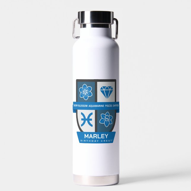 Bouteille D'eau Pisces Crest d'anniversaire™ pour le 1er-20 mars (Avant)