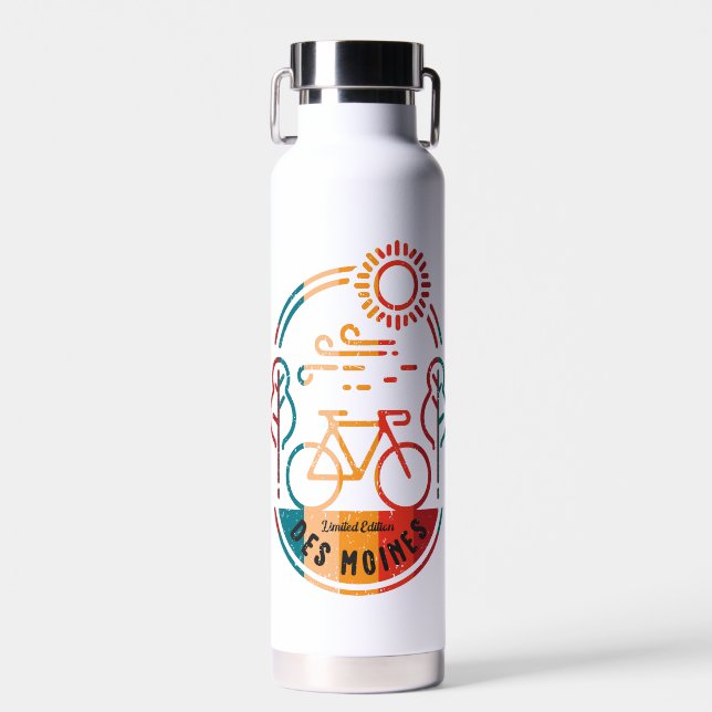 Bouteille D'eau Piste Vélo Retro Des Moines. (Avant)
