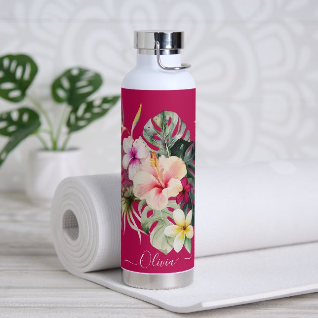 Bouteille D'eau PixDezines Aquarelle Tropical Paradise Fleurs (Yoga)