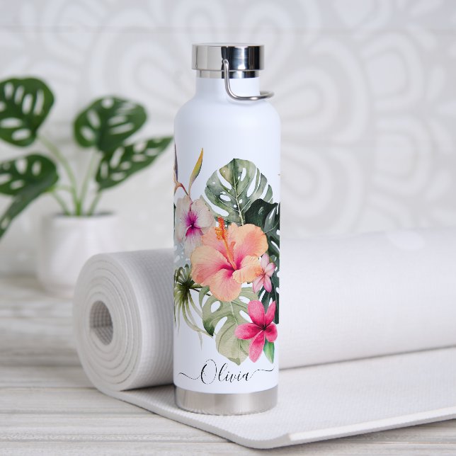 Bouteille D'eau PixDezines Aquarelle Tropical Paradise Fleurs (Yoga)