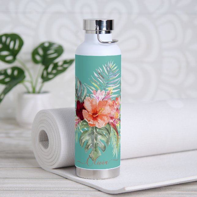 Bouteille D'eau PixDezines Aquarelle Tropical Paradise Fleurs (Yoga)