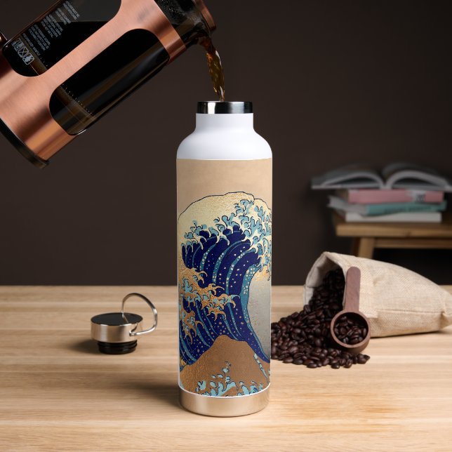 Bouteille D'eau PixDezines Vintage, Grande Vague, Hokusai 葛飾北斎の神奈川 (Café)
