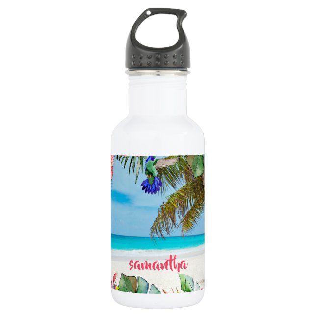 Bouteille D'eau Plage Florale Hawaïenne Paradis Tropical (Devant)