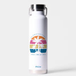 Bouteille D'eau Plage personnalisée Tropical Sunset Palm Tree<br><div class="desc">Cette mignonne bouteille d'eau couchée de soleil de palmier tropical est parfaite pour une escapade de printemps avec vos amis de la sororité de l'université ou un plaisir bateau de croisière vacances en famille. Personnalisez un ensemble de bouteilles customisées comme souvenir amusant pour votre sortie en groupe à la plage...</div>