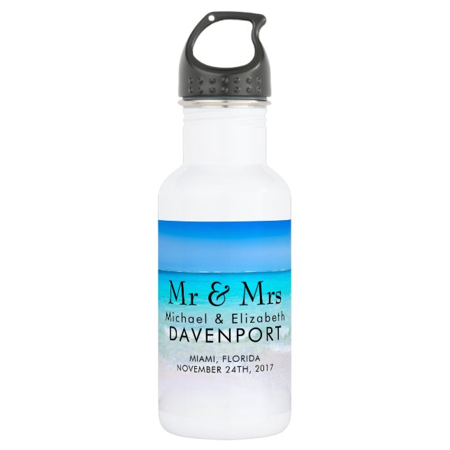 Bouteille D'eau Plage tropicale avec Mariage de mer turquoise (Devant)